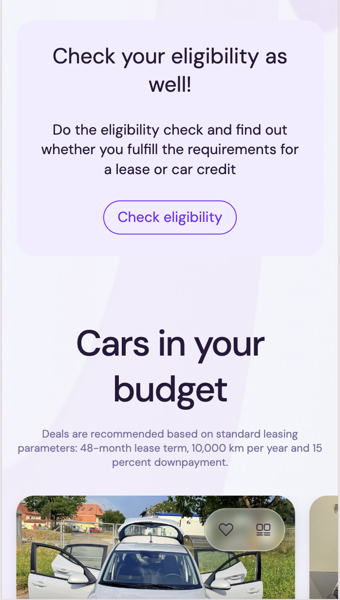 Eligibility check and matching cars
