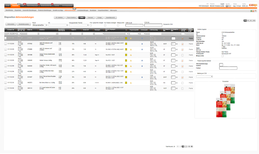 ERGO original promotions screen showing dense information layout and complex navigation
